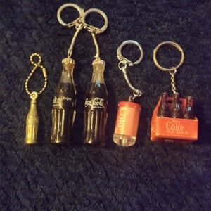 Coca-Cola Mini Bottle & Can Keychain Lot - Red, Gold, Black